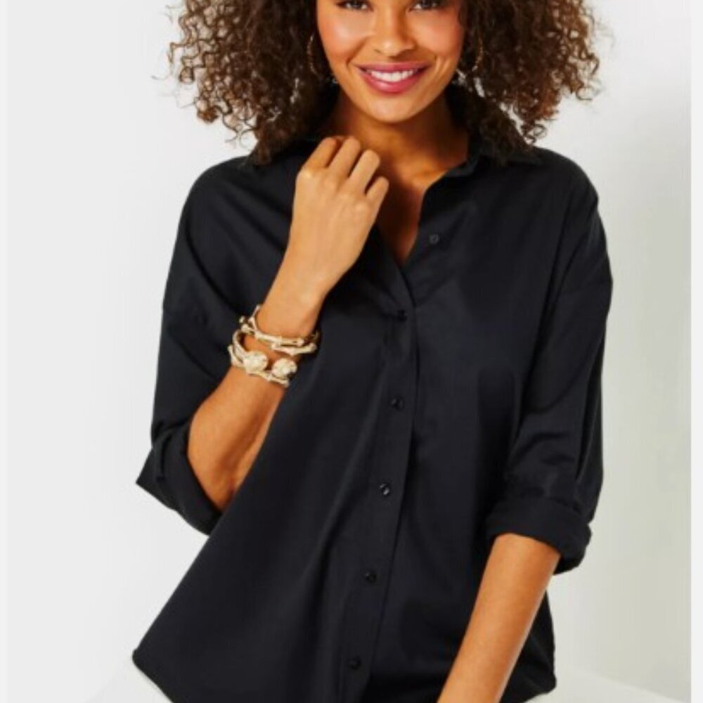 Lilly Pulitzer Women's Stevey Relaxed Button Down Stretch Shirt - Onyx Large - Picture 2 of 9